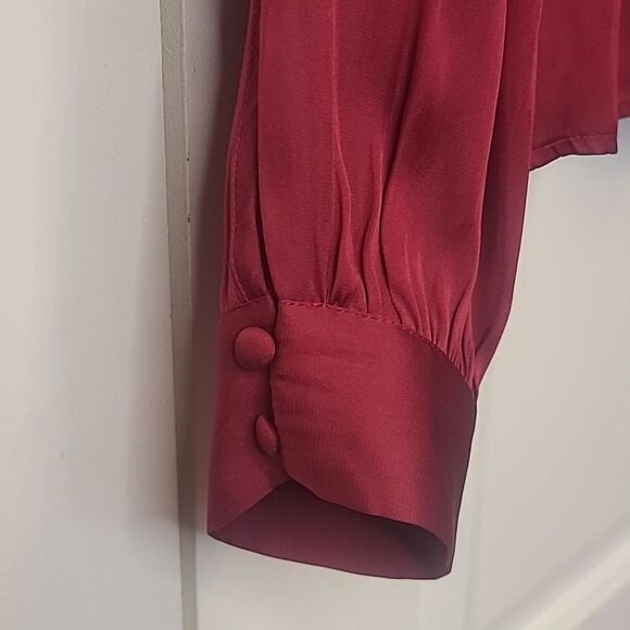 PAIGE Ceres Top Long Sleeve Twisted Collar Buttery Soft in Mulberry Red Size S - Picture 5 of 16